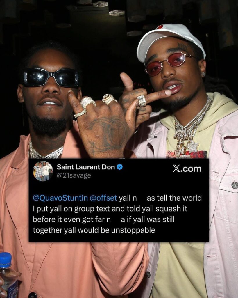 21 Savage révèle avoir tenté de réconcilier Quavo et Offset